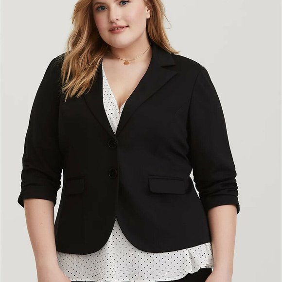 torrid Jackets & Blazers - Torrid 3/4 Ruched Sleeve Studio Ponte Blazer Black Women's Plus Size 2 2X H12807